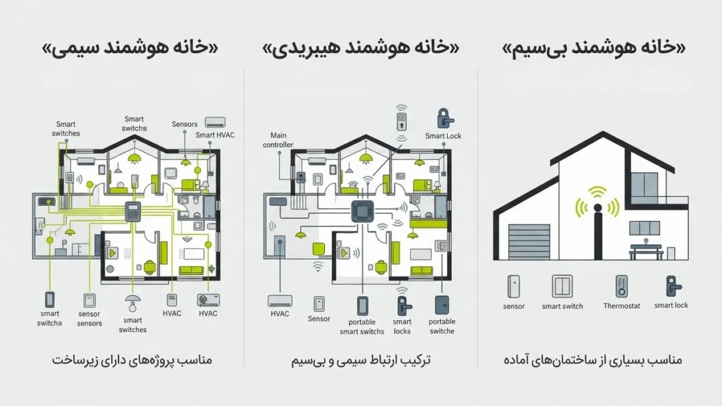 مقایسه معماری خانه هوشمند سیمی، بیسیم و هیبریدی
